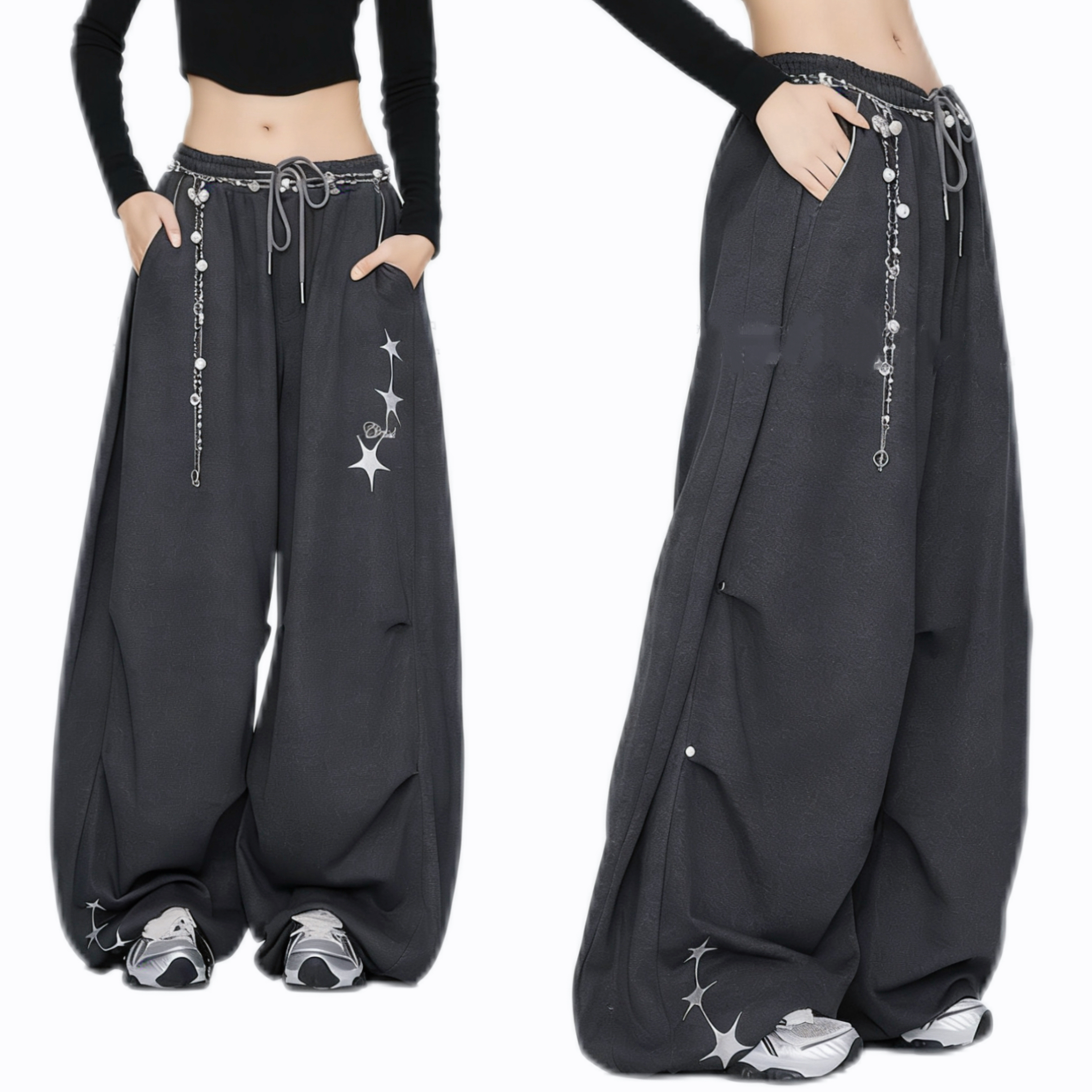秋季新款星星毛边香蕉长裤休闲宽松百搭爵士舞裤K910