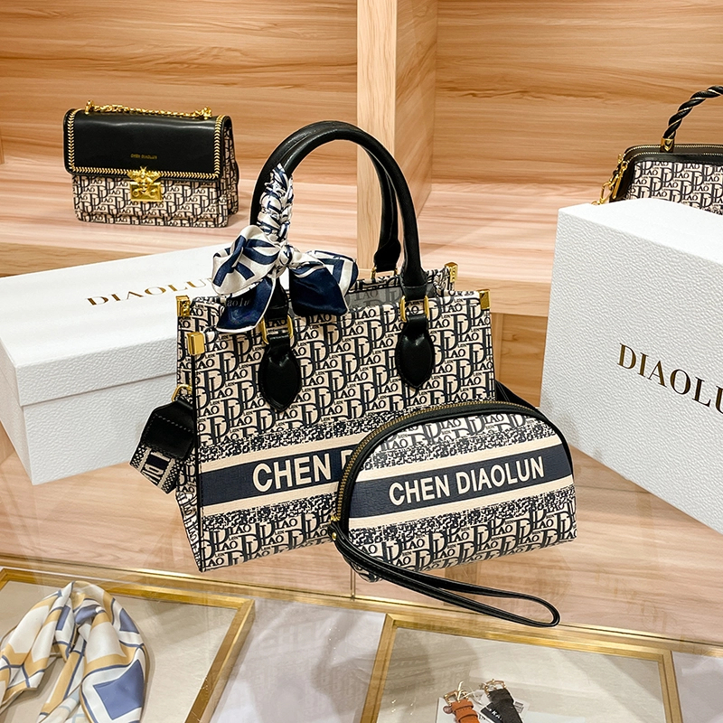 DIAOLUN 2024时尚经典新款手提托特女包单肩斜挎包包 8021深蓝色