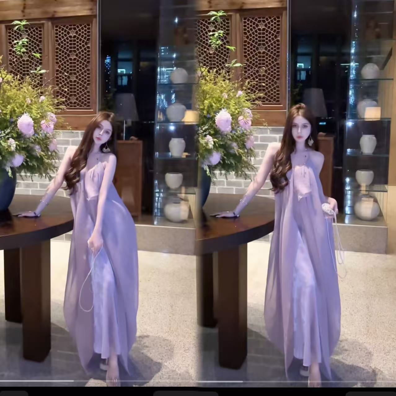 DACPAN-“粉蔷星黛”仙气挂脖露背连衣裙 2025/盼·25030903