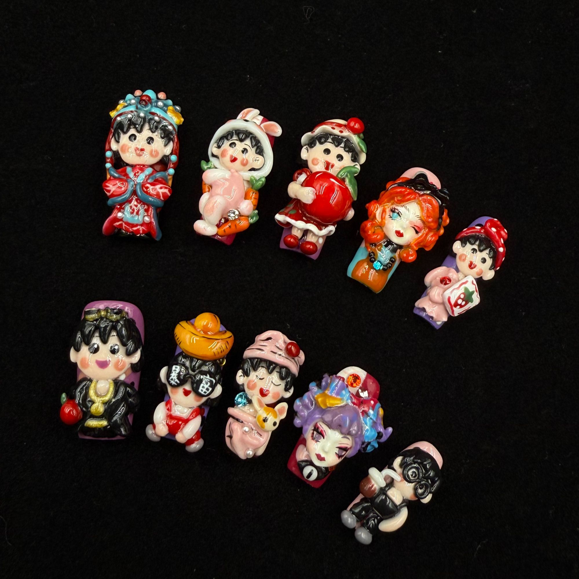 安夏 Q甜10片 纯手工小众穿戴甲贴片重工设计私定娃娃款