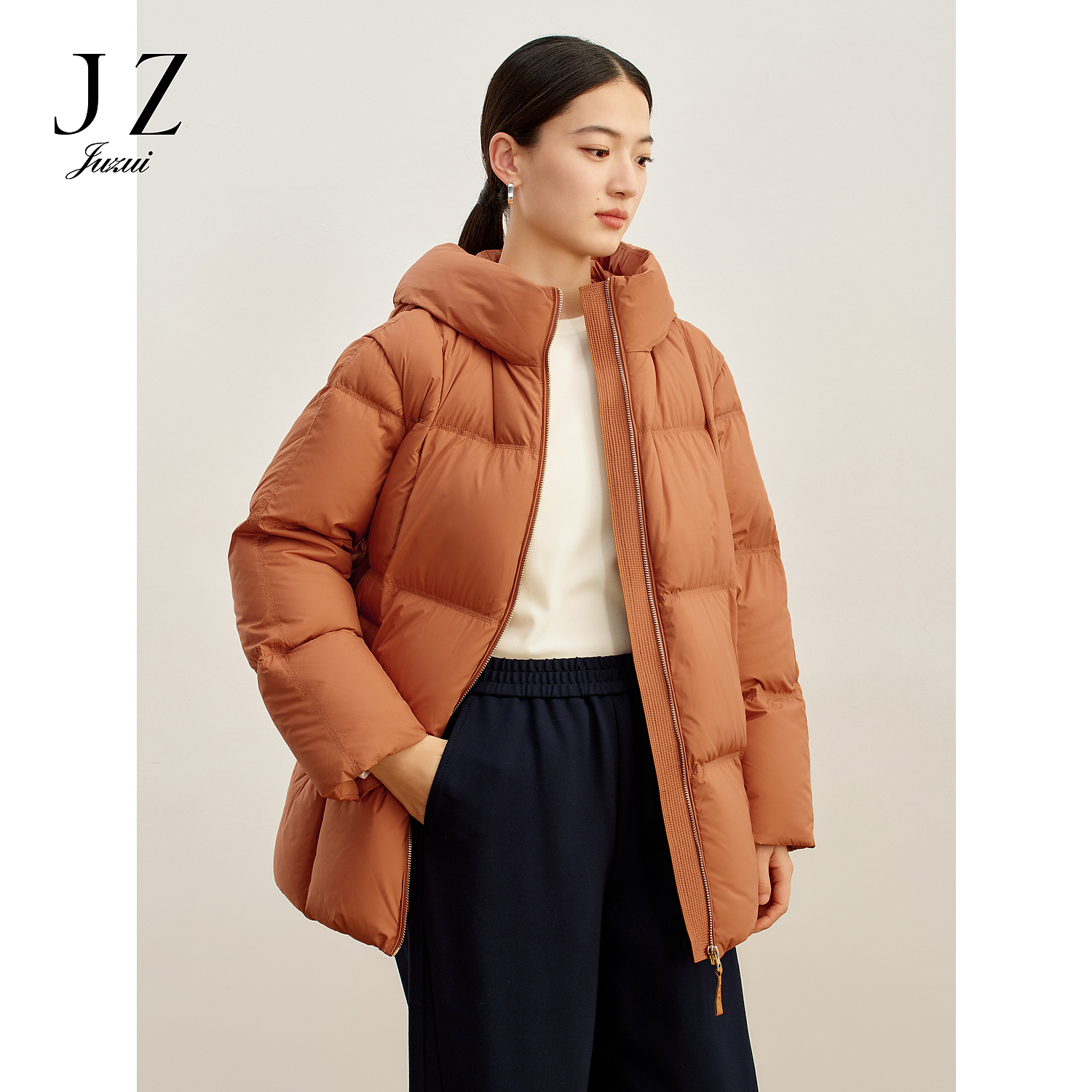 商场同款JZ玖姿直筒茧型廓形面包羽绒女2023冬季新款JWDD03316