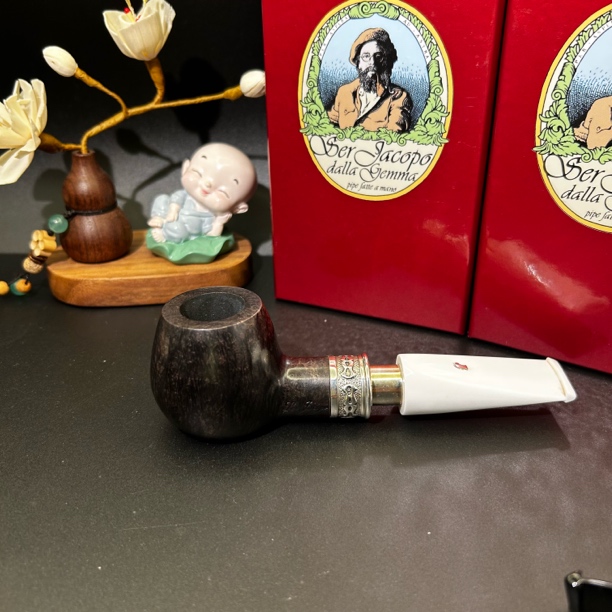 意大利雅克博Seracopo烟斗特制双银圈光面黑色3㎜