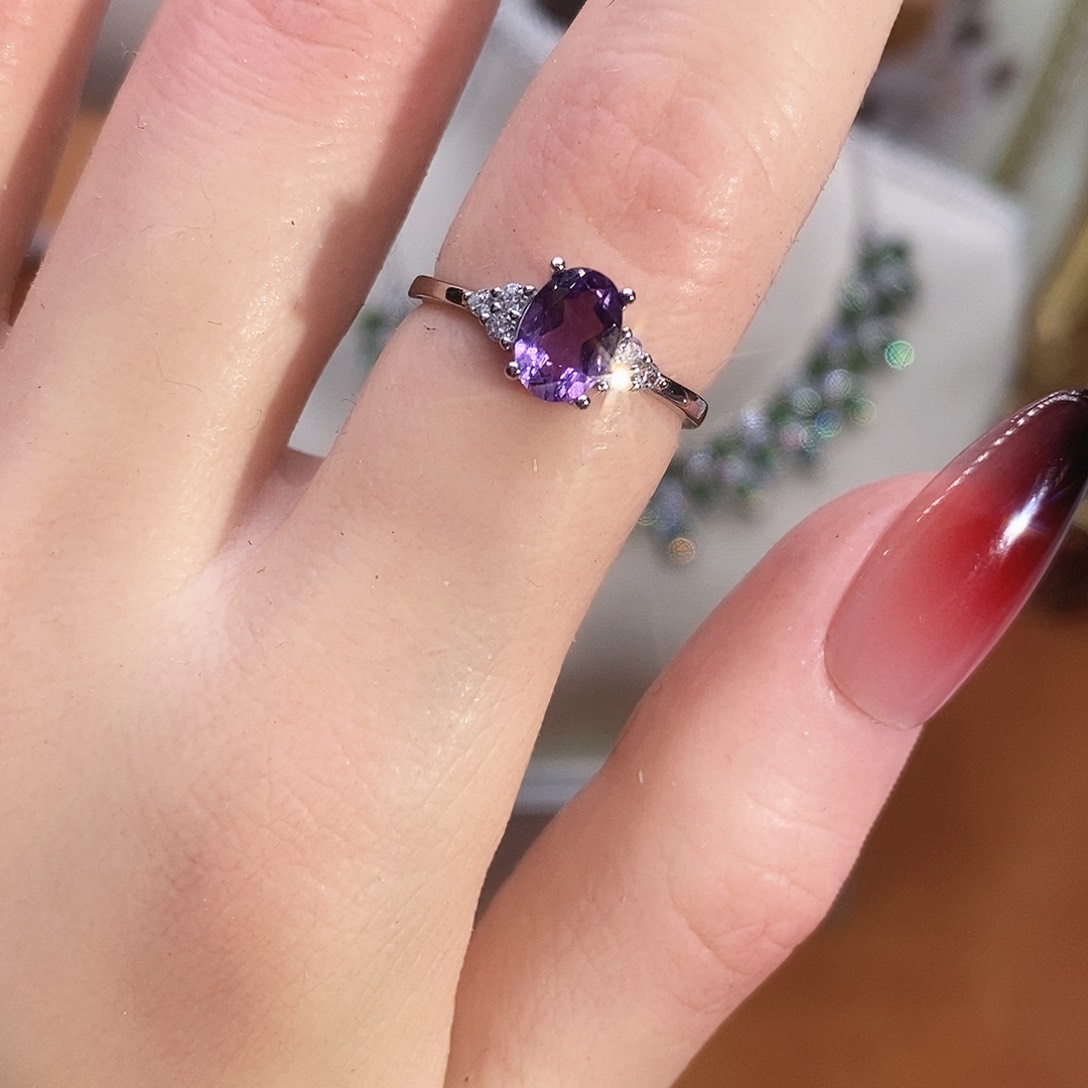 紫晶戒指银S925镶嵌兔*