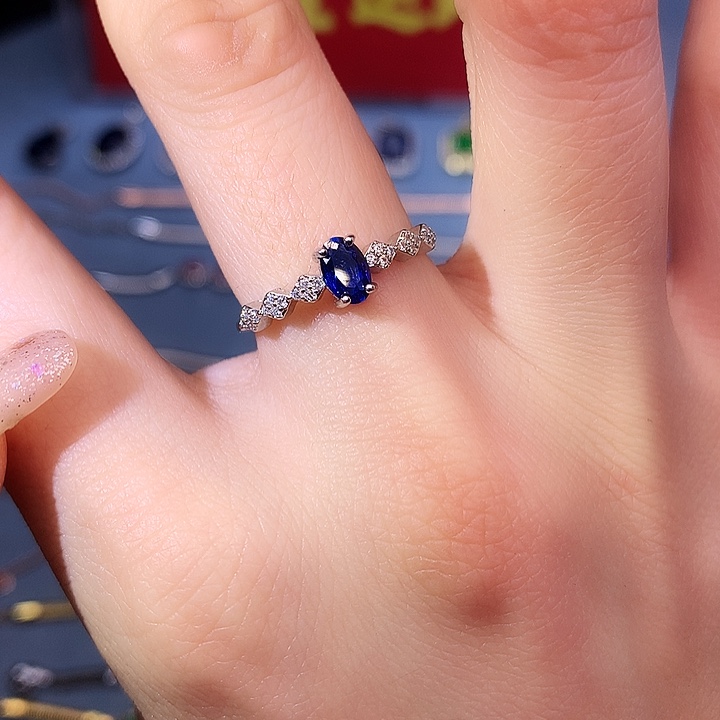 蓝宝石戒指银S925镶嵌