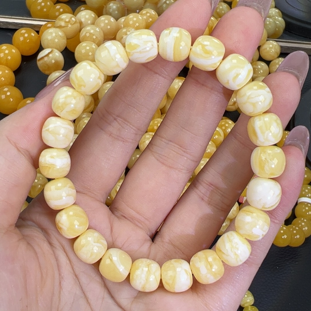 琥珀未镶嵌手链瓷白精工