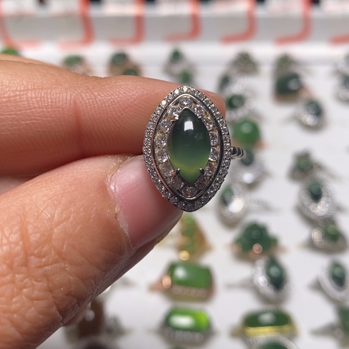 和田玉银S925镶嵌戒指