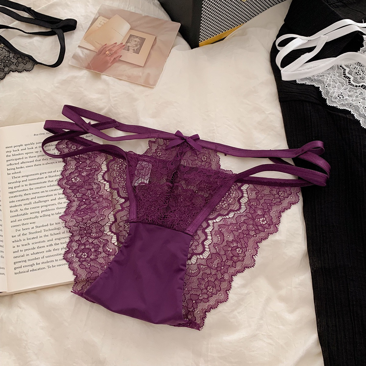 玫瑰故事*法式性感蕾丝内裤女辣妹纯欲蜜桃臀透气三角裤