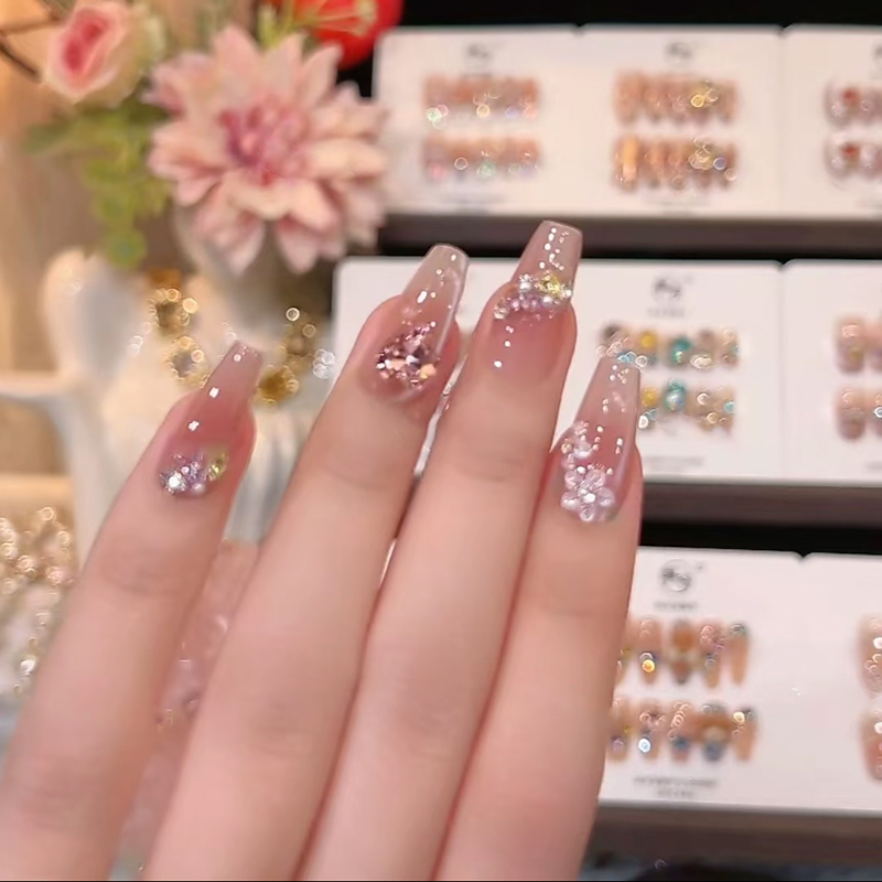 芝士桃桃-美甲店手工穿戴甲-可重复佩戴-掉钻包补-10片