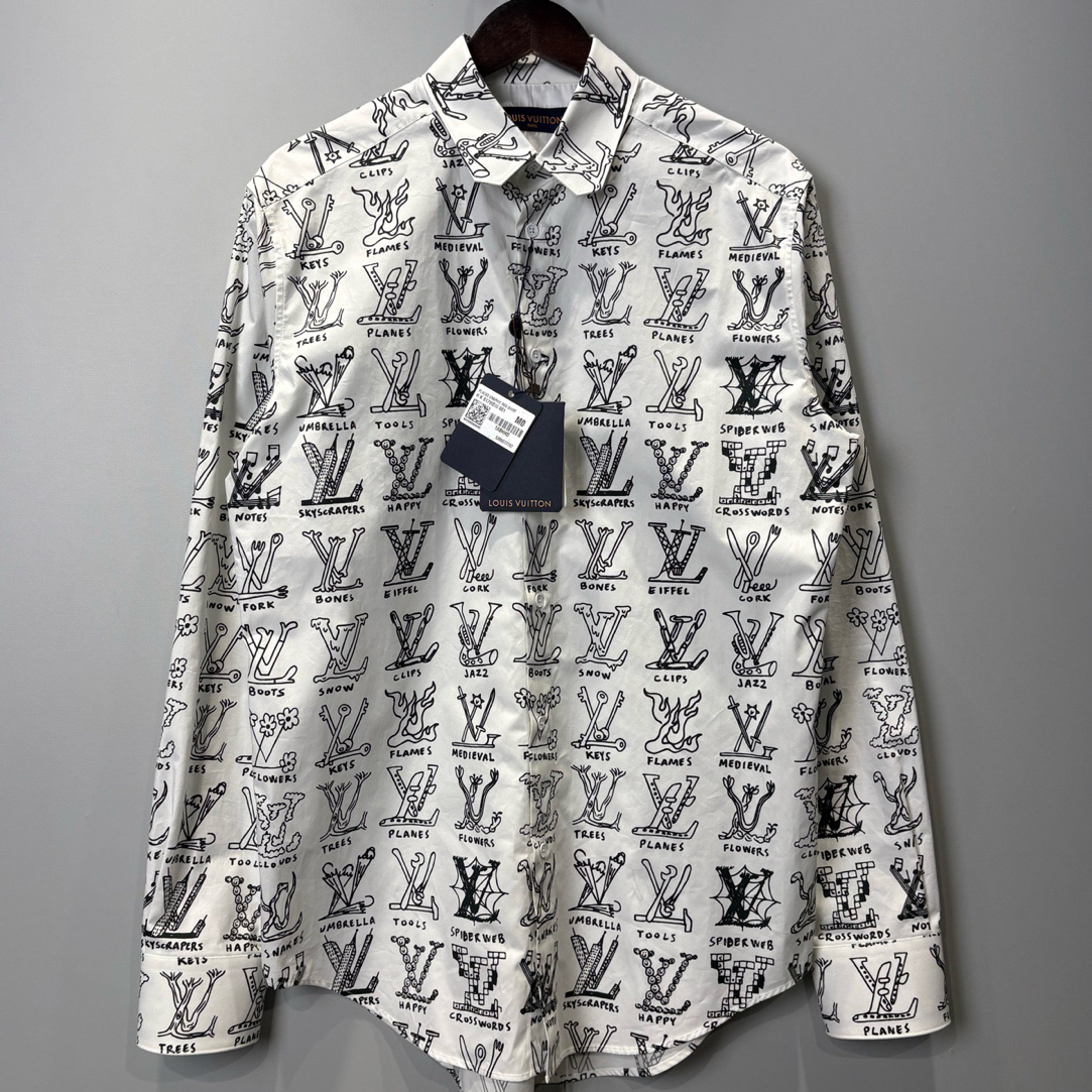 未使用 LouisVuitton/路易威登 手势定位图案满印logo衬衫m码0998