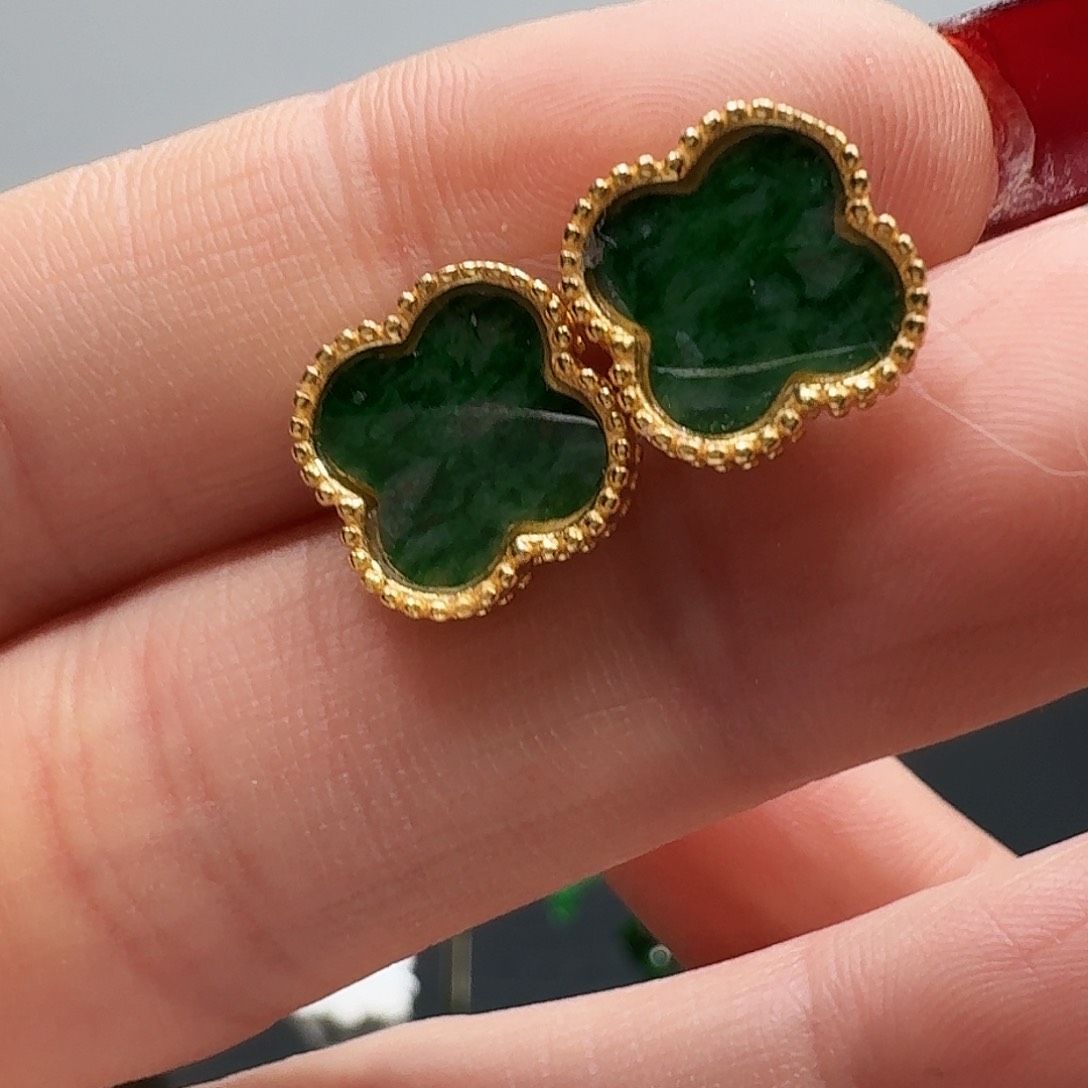 翡翠耳饰银S925镶嵌耳饰