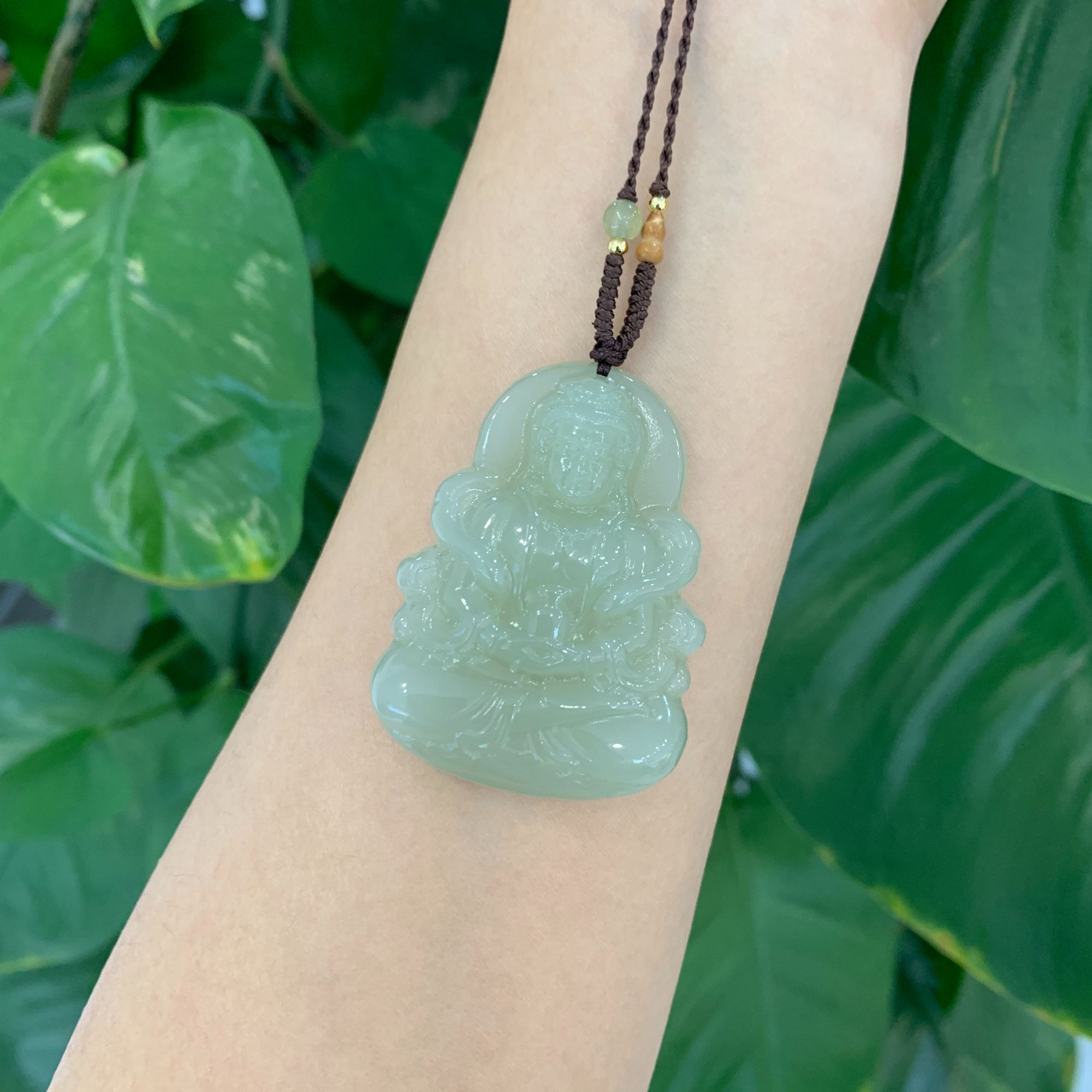 天然和田玉观音吊坠