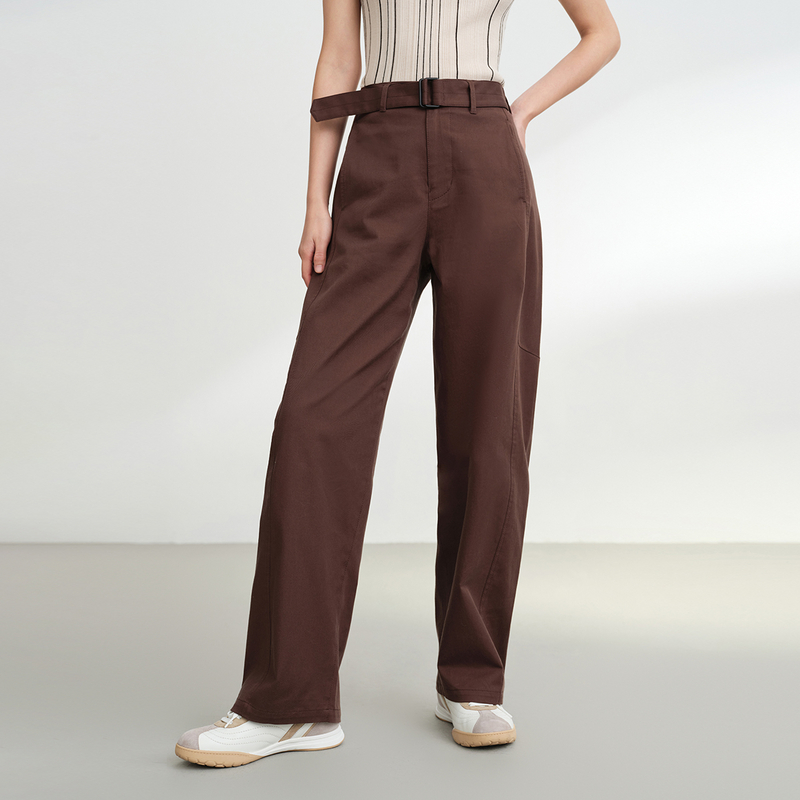 EP雅莹2025早秋新款女装 休闲宽松咖色裤子美拉德弯刀裤6413A