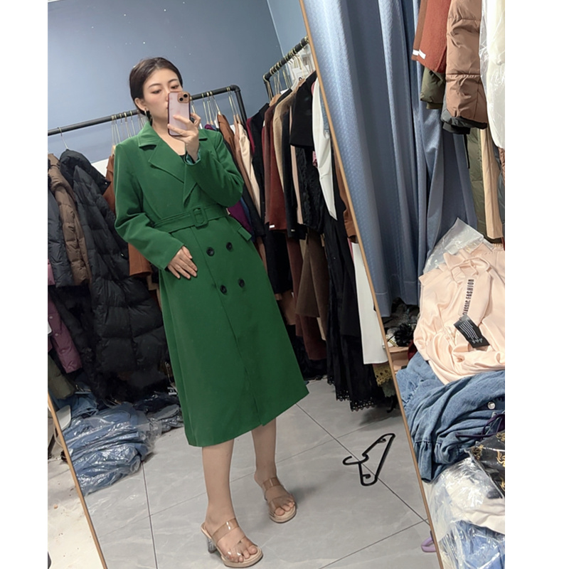 【子焱实拍】绿色带腰带西装正肩风衣外套大衣 沉甸甸