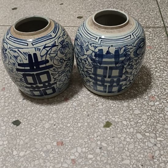 摆件双双双喜临门罐罐摆件青花陶瓷