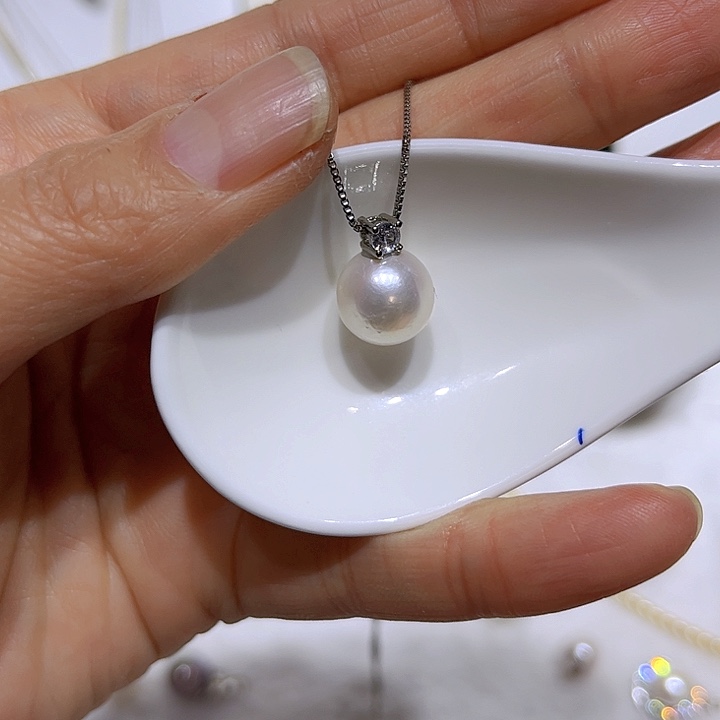 淡水珍珠白珠银色戴妃银S925镶嵌