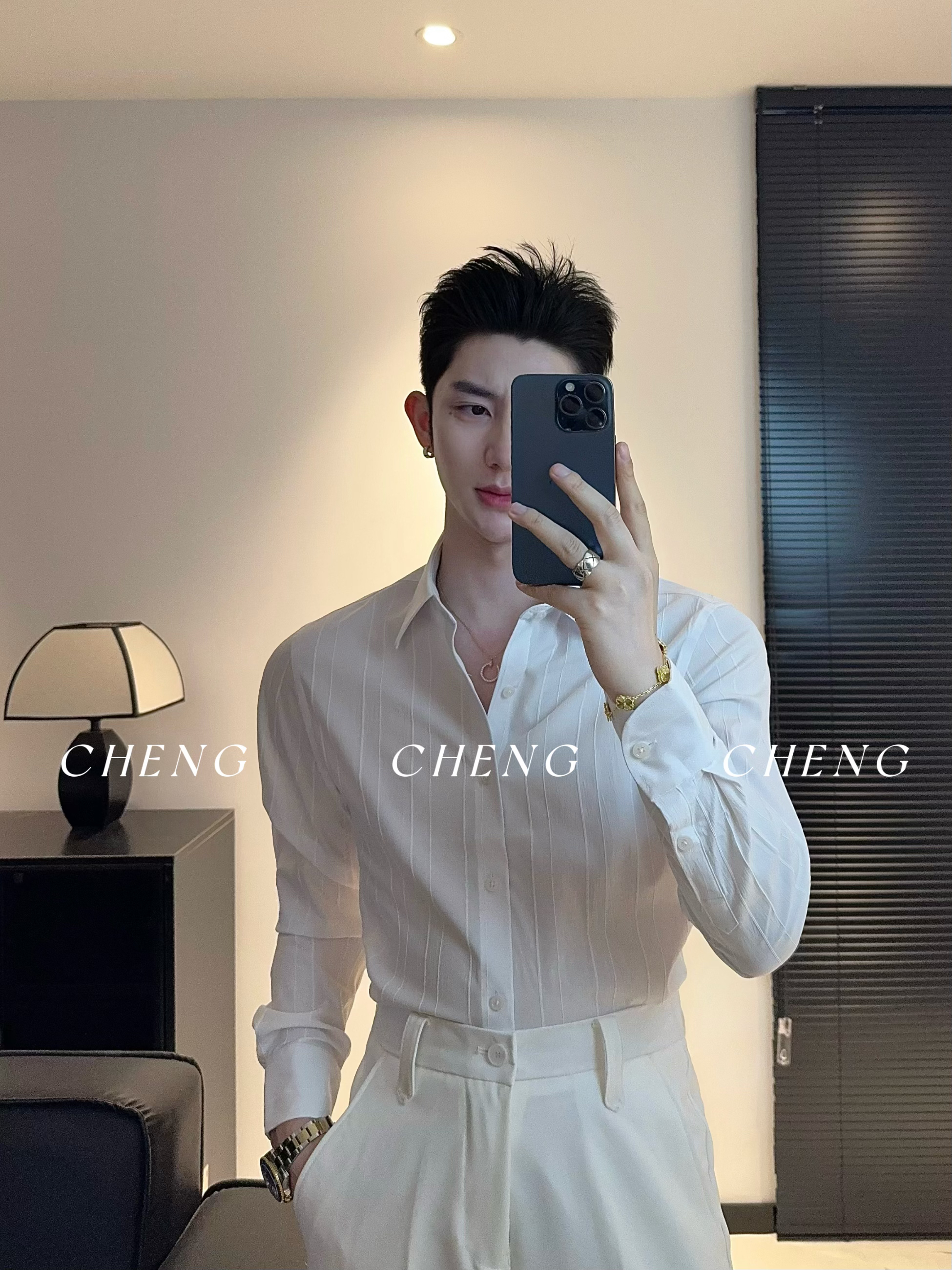 「程程的试衣间」高品质大尖领条纹百搭衬衫春秋时尚免烫韩版衬衣