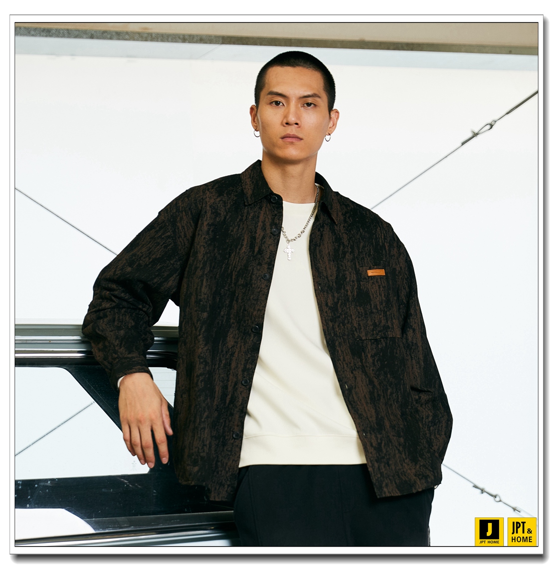 JPTHOME秋季美式复古宽松版型迷彩长袖翻领衬衫外套2430702906