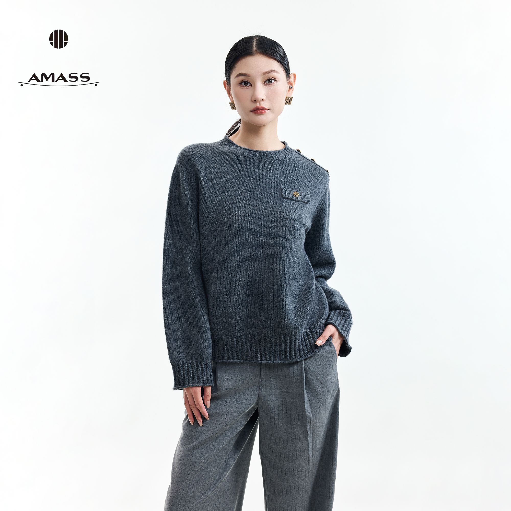 AMASS/阿玛施时尚休闲百搭潮酷圆领廓形套头针织衫538081-7T04121
