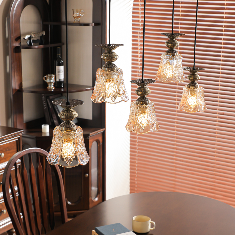 玻璃法式复古餐厅吊灯轻奢高级感美式餐桌吧台长条中古风饭厅灯