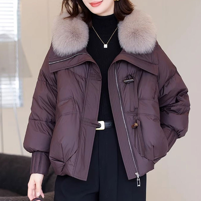 2025新款简约高级感气质洋气外套毛领连帽保暖加厚棉服女士