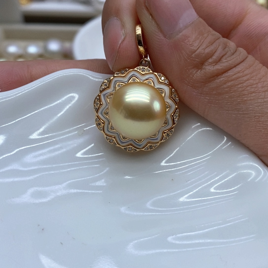 银S925镶嵌海水珍珠吊坠(不含链)