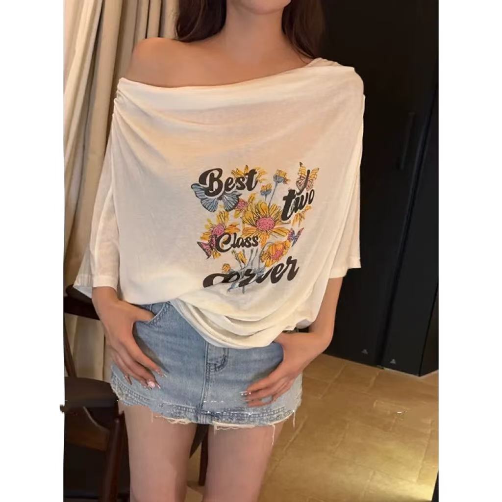 徐秋阳  花卉荡领T(常规版型)夏季新款百搭时尚闲先上衣13127