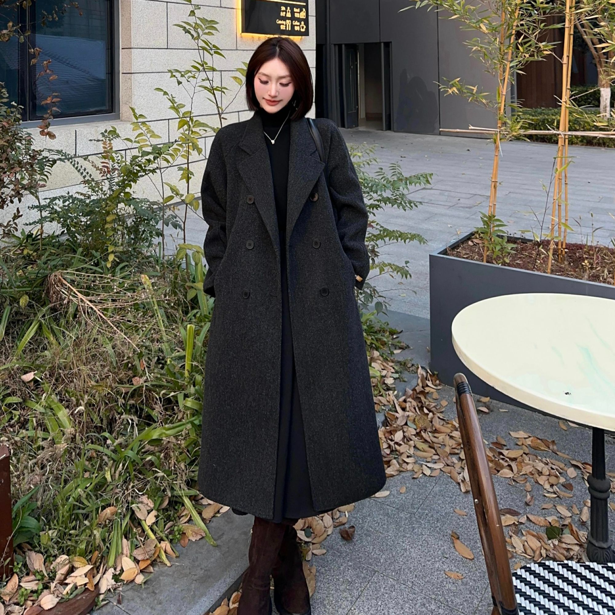 【噜噜现货】2025秋冬新款双面羊毛大衣女中长款宽松韩版毛呢外套