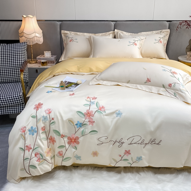 【琼枝玉叶】轻奢复古风高档全棉刺绣四件套简约舒适床上用品