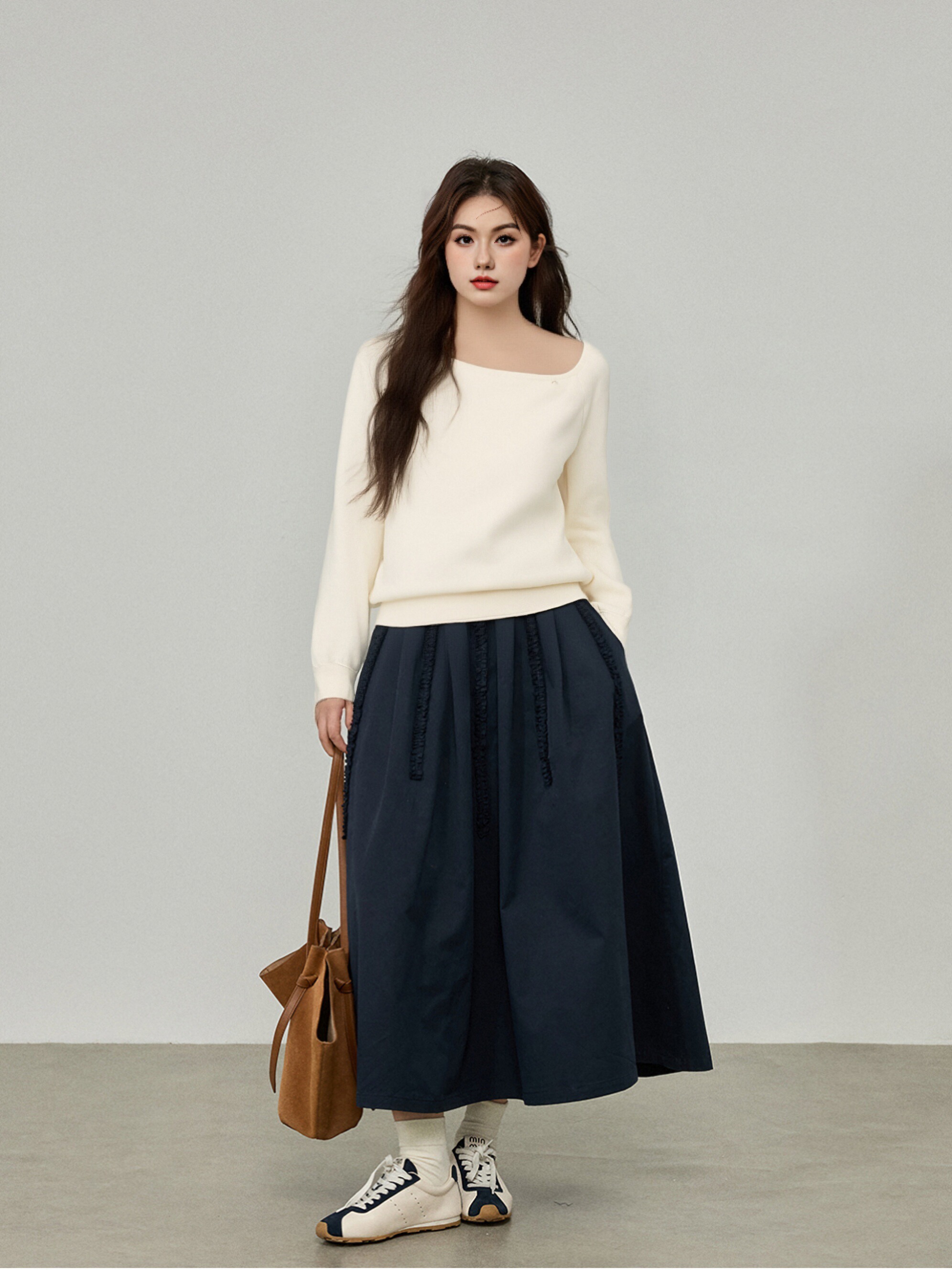 大码女装设计感不规则露肩上衣2025秋冬胖mm打底内搭针织衫