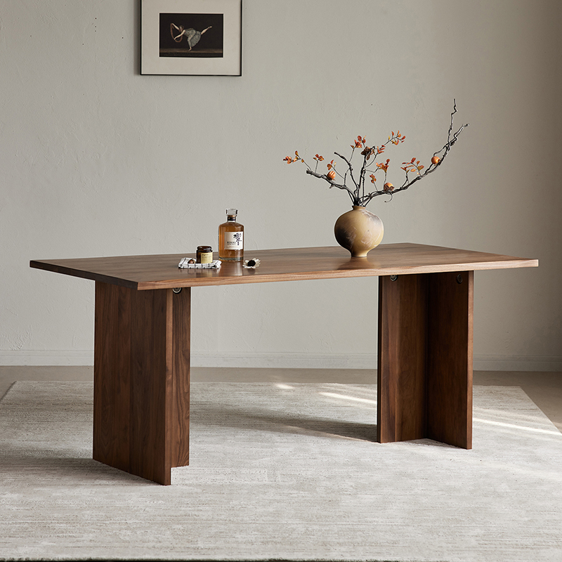 北美黑胡桃木餐桌全实木饭桌去客厅化大板桌长方形复古风家用茶桌