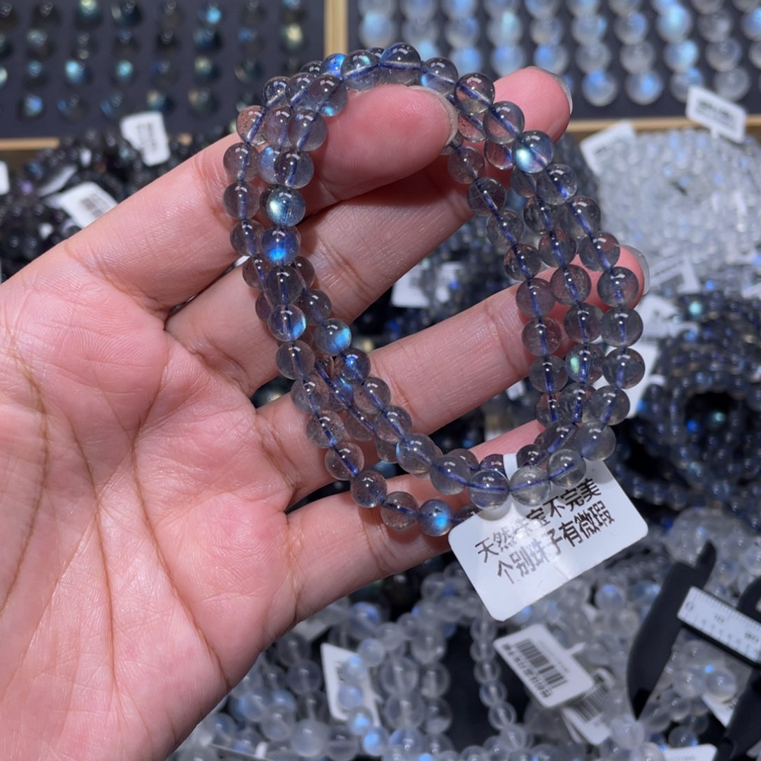 拉长石手链未镶嵌灰月光多圈手链6.3m