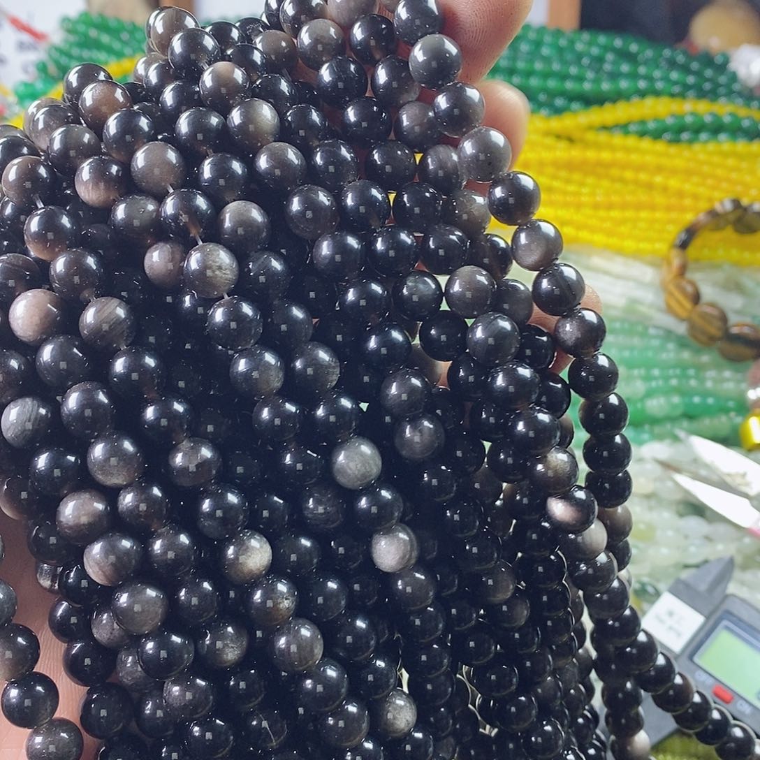 玛瑙/玉髓珠宝半成品合金一条天然8mm银耀石圆珠A级