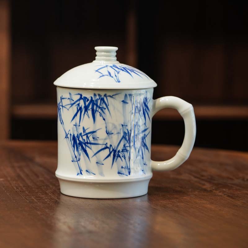 竹纹办公杯大容量泡茶杯家用办公适用手绘大号复古高档手工