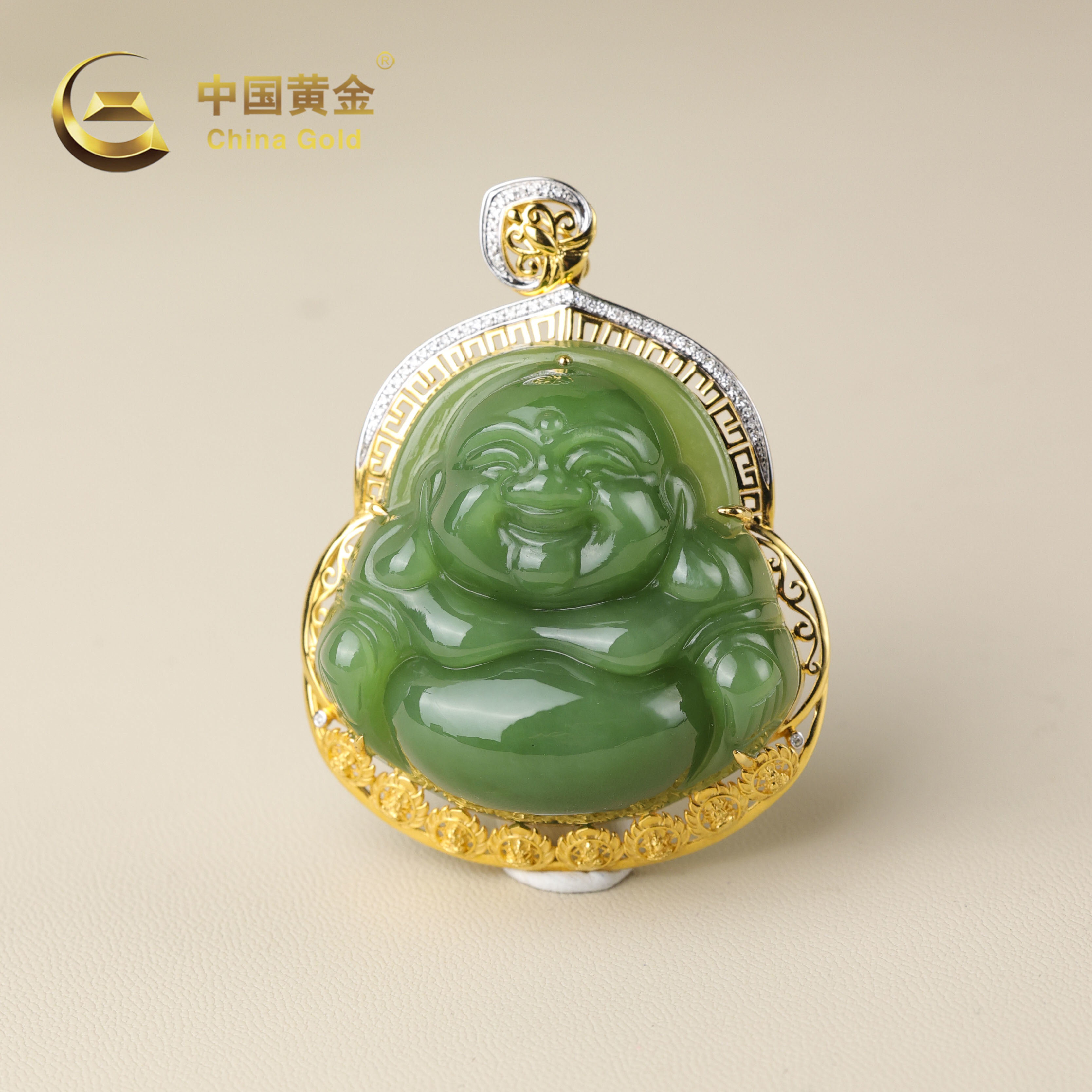 【中国黄金】福仁 | 和田玉*吊坠*18K金镶嵌-D10497+UX003Y-L-Y