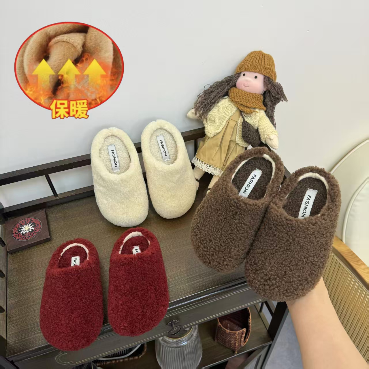 【熊墩墩】2025秋冬新款森系防滑室外半拖平底包头居家拖鞋GH-3256