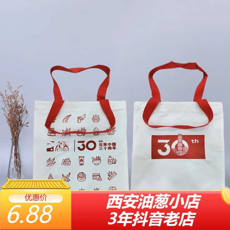 白色印花帆布袋环保购物袋学生收纳袋ins风时尚礼品袋有拉链