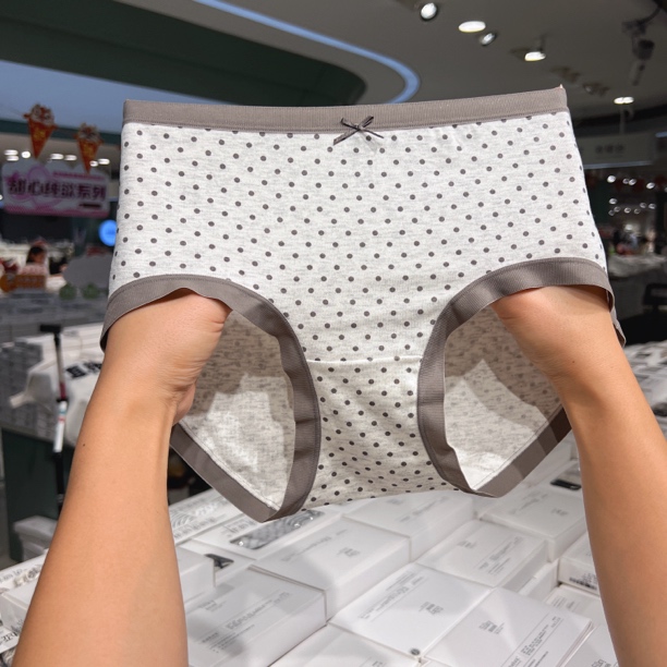 【5条装】灰色泡泡波点蝴蝶结女士三角内裤中腰包臀亲肤（80-140斤）