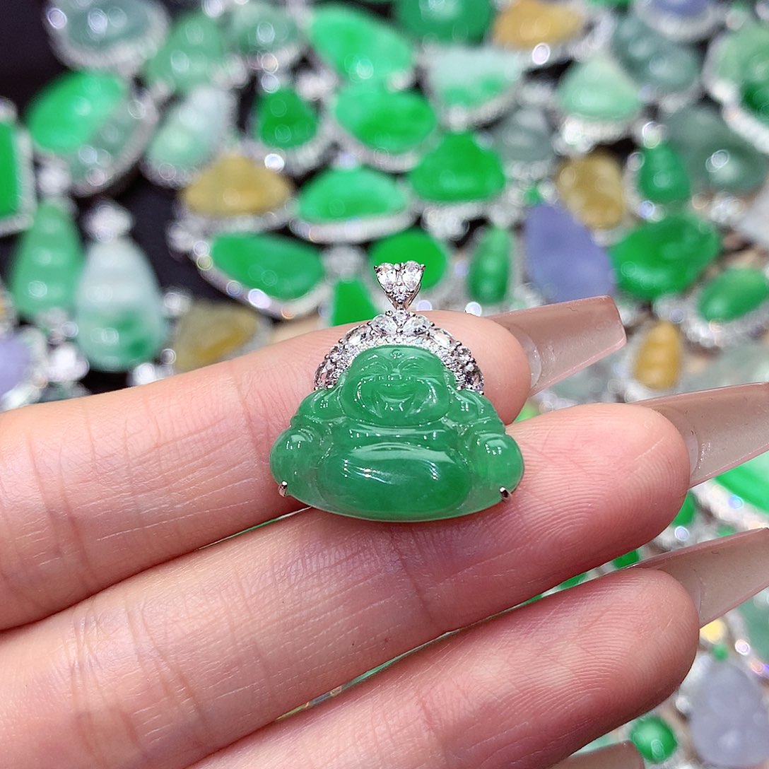 翡翠18K金镶嵌吊坠(赠链)重****7佛公