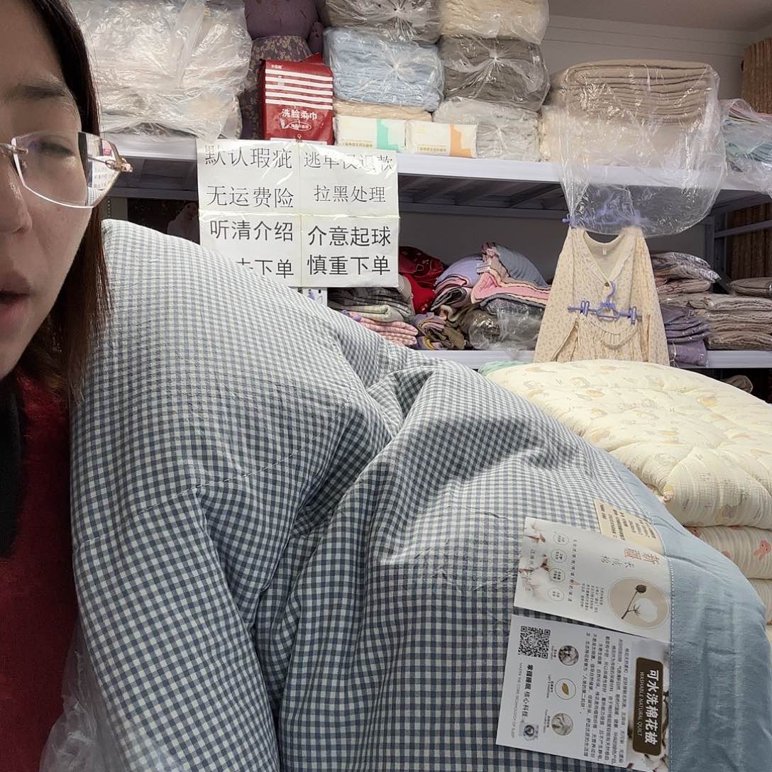 棉纯棉蓝色小格子双人棉花被