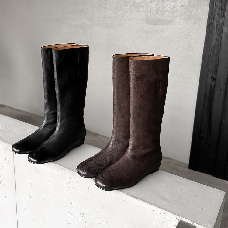 【跟高3.5CM】2025秋冬新款圆头内增高一脚蹬长靴时尚气质百搭高靴
