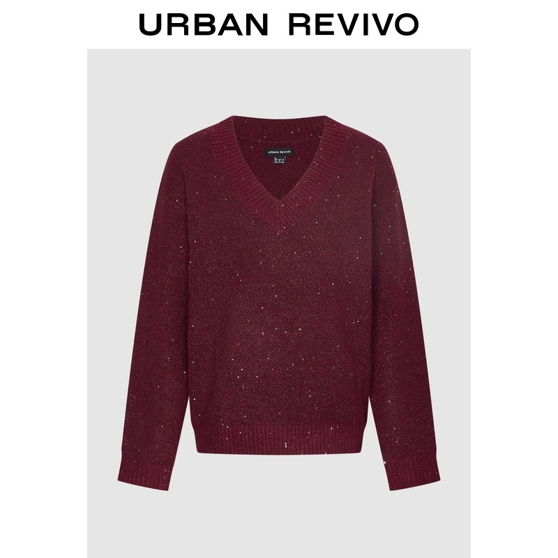 UR2026春季新款女装气质简约亮片罗纹宽松针织衫UWM960010