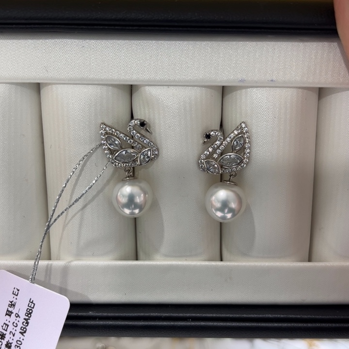 海水珍珠漏澳白小天鹅耳坠9-10mm银S925镶嵌