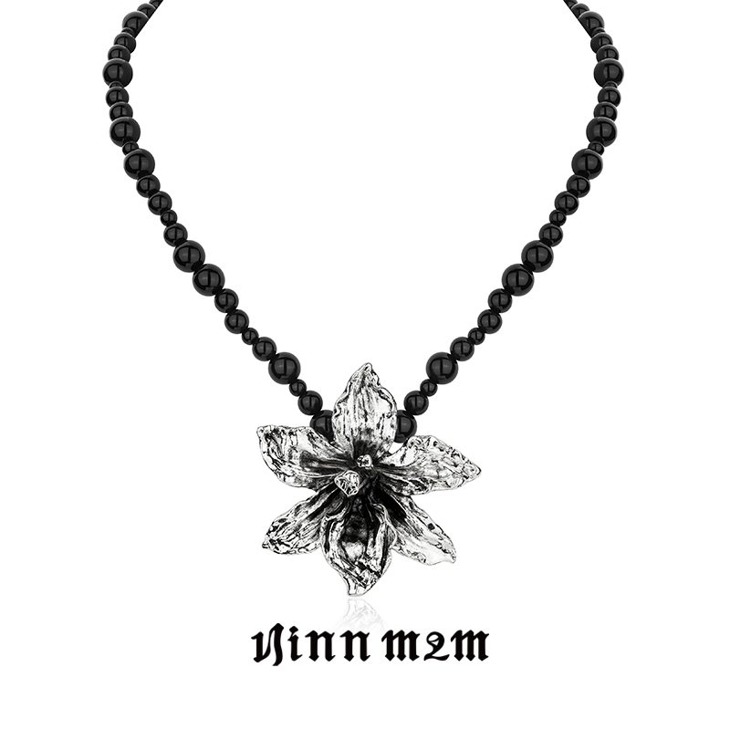 铜合金项链 1JINN M2M 哥特风串珠金属立体花朵长款项链