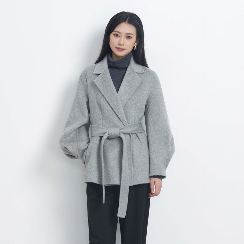 sdeer圣迪奥女装OL风西装领收腰双面呢短款大衣S23482602