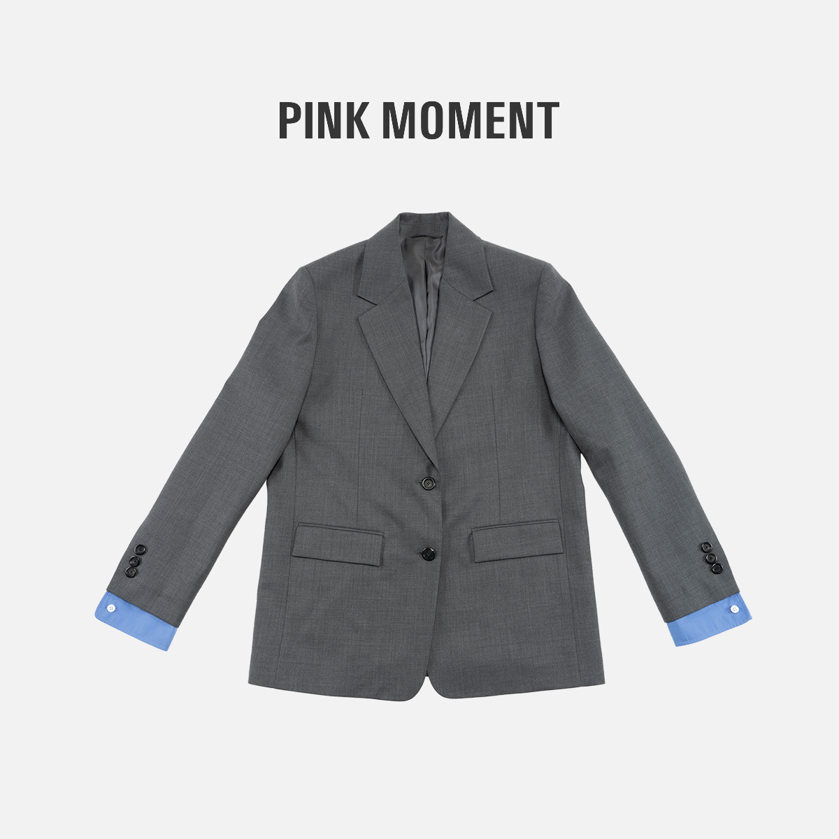 PM王囡囡 “高智深灰”灰色假两件袖口撞色西装外套 ND1A0065