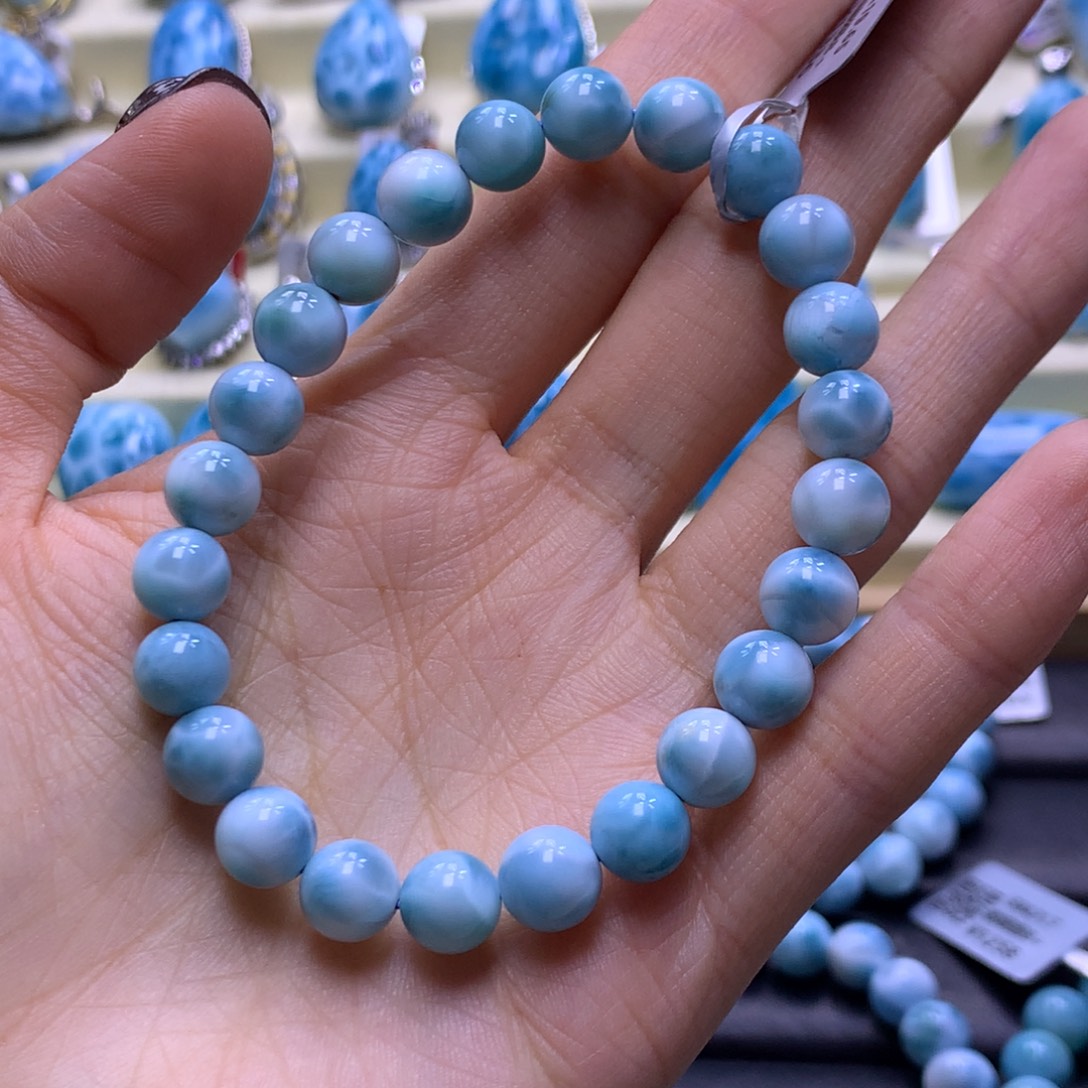 针钠钙石（海纹石）未镶嵌手链性价8mm手串色差略异