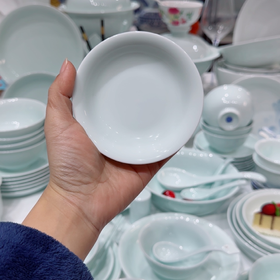 陶瓷片景德镇高温釉下彩青瓷味碟6个装