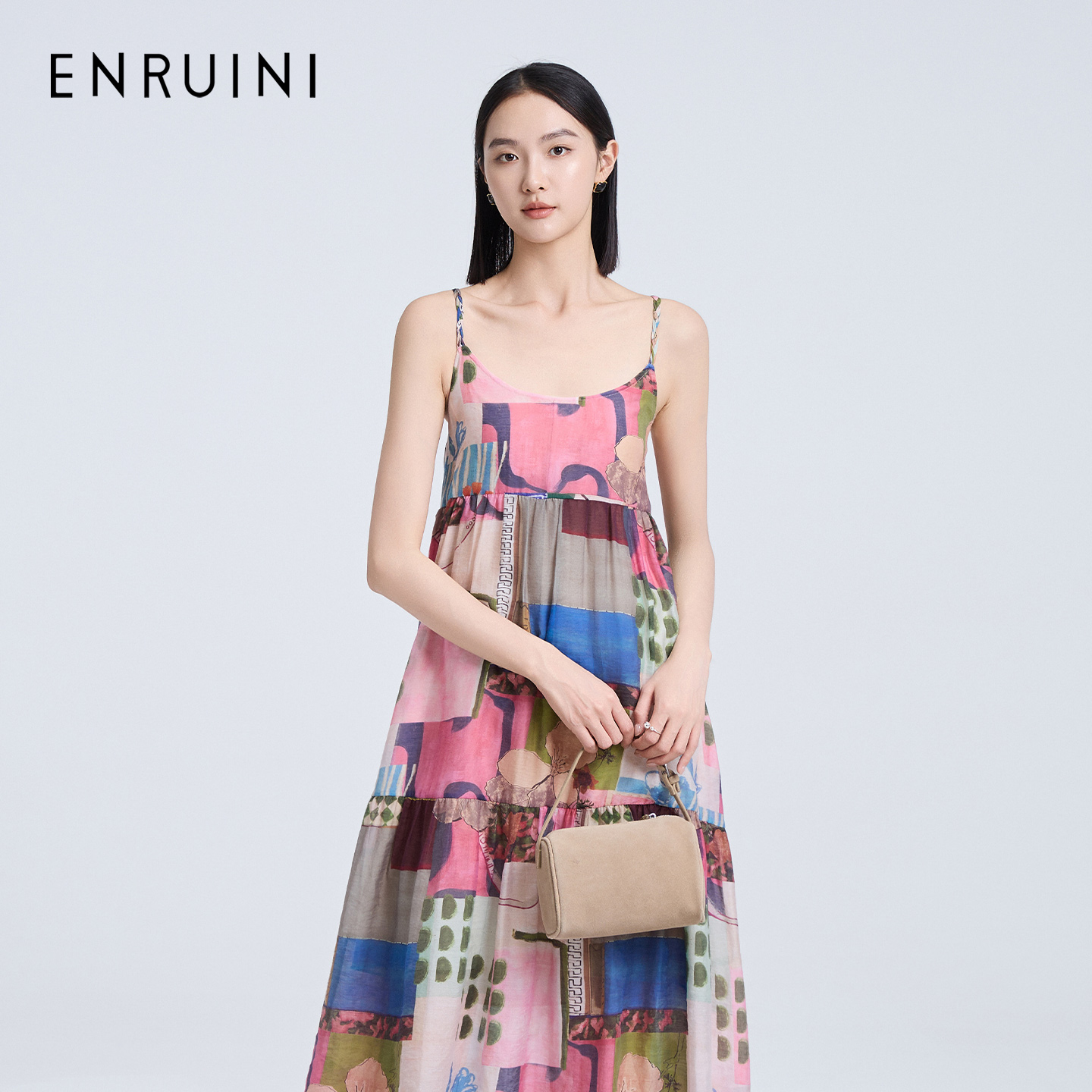 恩瑞妮连衣裙显瘦气质女装夏季拼接无袖吊带波西米亚ESQL6A555