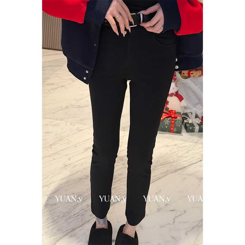 媛媛【直腿精】黑色休闲裤女秋冬修身显瘦九分长裤直筒裤西裤#K1294