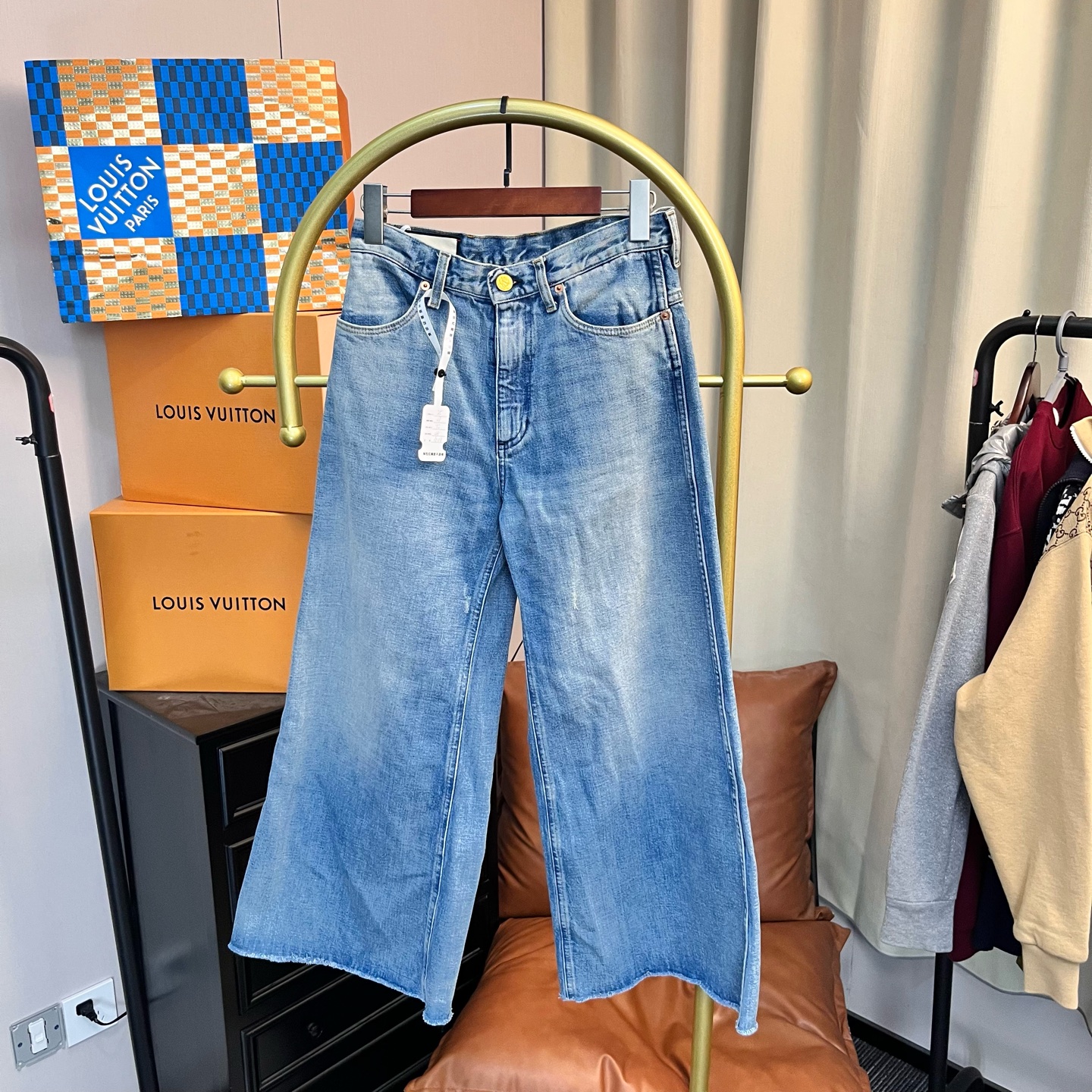 99新 GUCCI/古驰 梅芙 蓝色背后草莓皮牌牛仔裤 25码显瘦